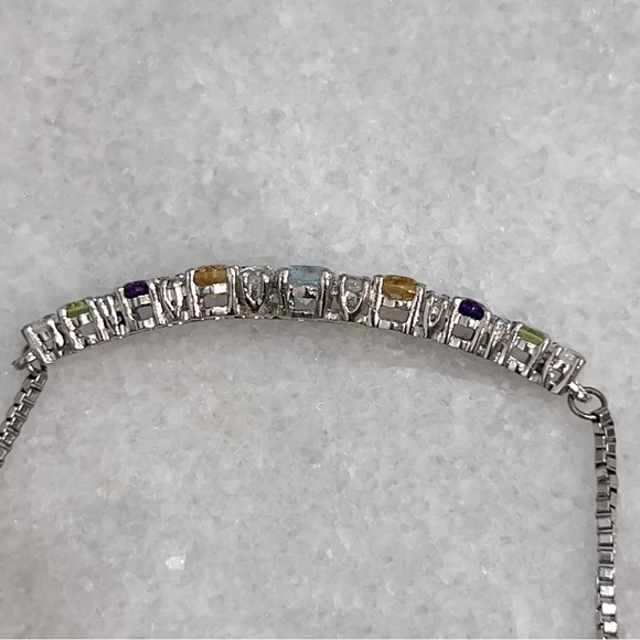 Multigemstone White Topaz Silver BOLO Bracelet - Picture 5 of 10